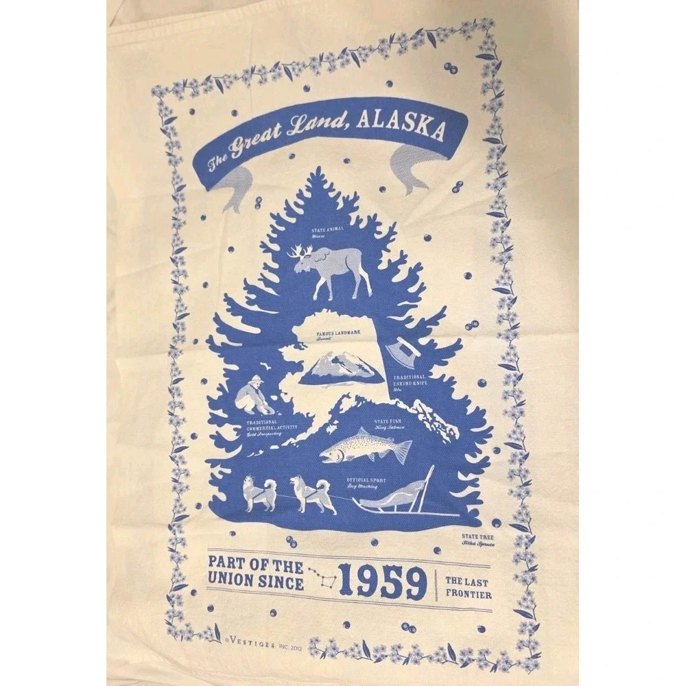 Vestiges Inc 2012‎ Alaska State Kitchen Dish Tea  Towel Blue/White